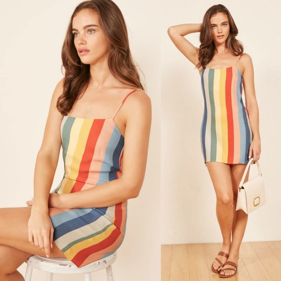 Reformation Dresses & Skirts - Reformation Rainbow Striped Lindsay Mini Dress